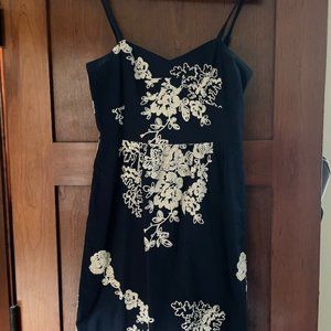 Navy and cream embroidered dress